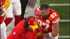 Complete Meltdown: Kansas City Chief Star Travis Kelce Yells and Shoves Head Coach During Super Bowl